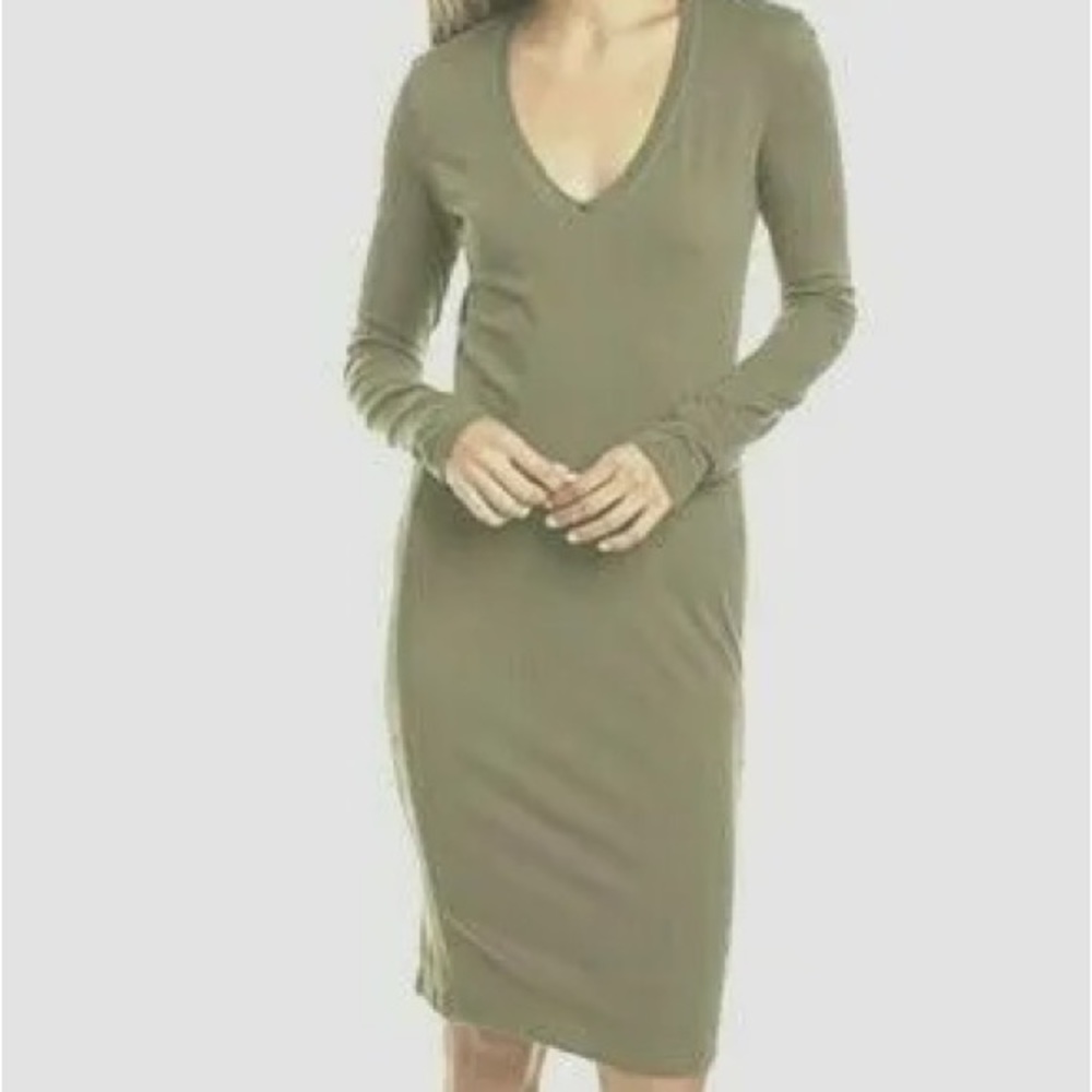 James Perse V-Neck Long Sleeve Dress in Fawn Taupe WJEH6655CU NWOT Various Sizes
